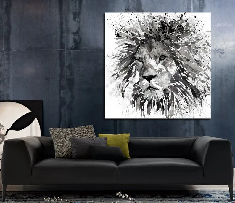 Abstract Contemporary Canvas Wall Art Lion Black & White // ZOO-LI03