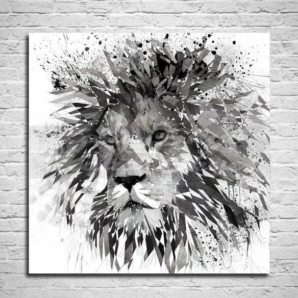 Abstract Contemporary Canvas Wall Art Lion Black & White // ZOO-LI03
