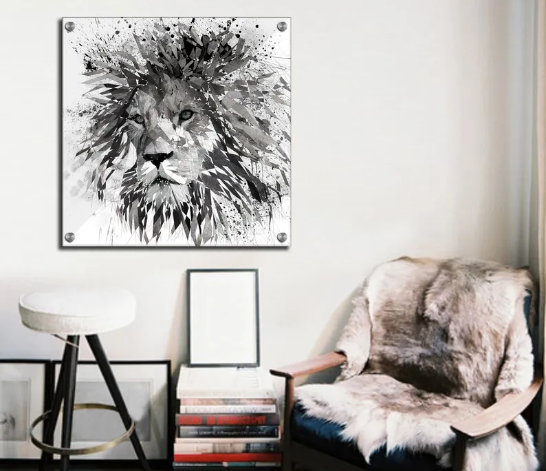 Abstract Contemporary Canvas Wall Art Lion Black & White // ZOO-LI03