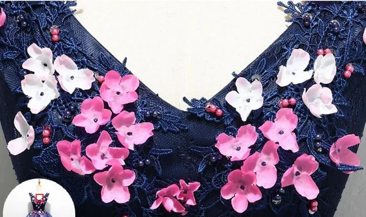 Cute V Neck Unique Flowers Homecoming Dresses with Beading, Sweet 16 Dress UQ2156
