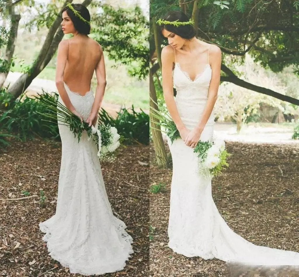 Elegant V-neck Backless White Wedding Dress with Sweep Train WD009