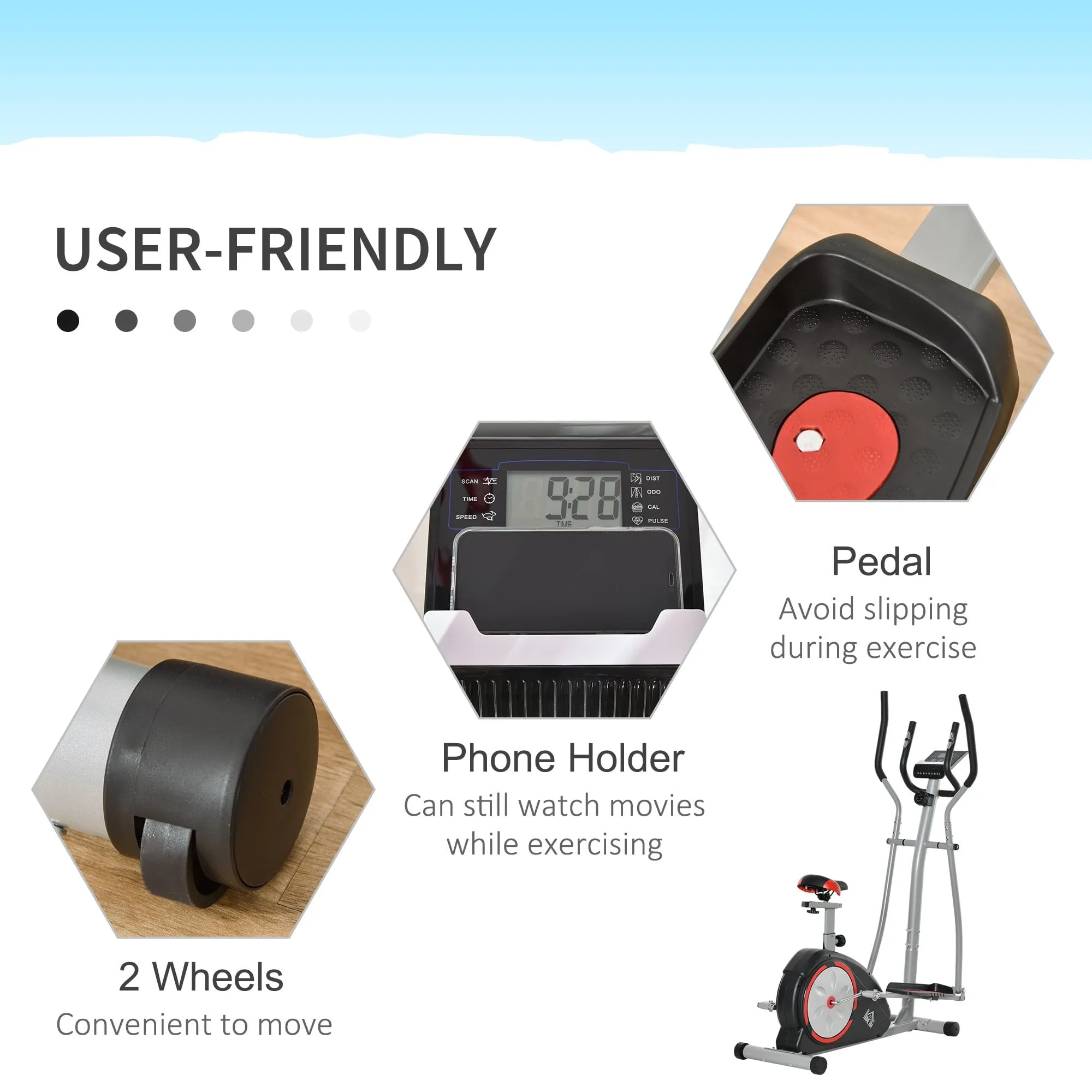 Elliptical Trainer Cardio Workout Exercise Bike Cross Trainer with 6KG Flywheel, Magnetic Resistance, LCD Digital Monitor, Great for Home Office Gym, Black Bike/