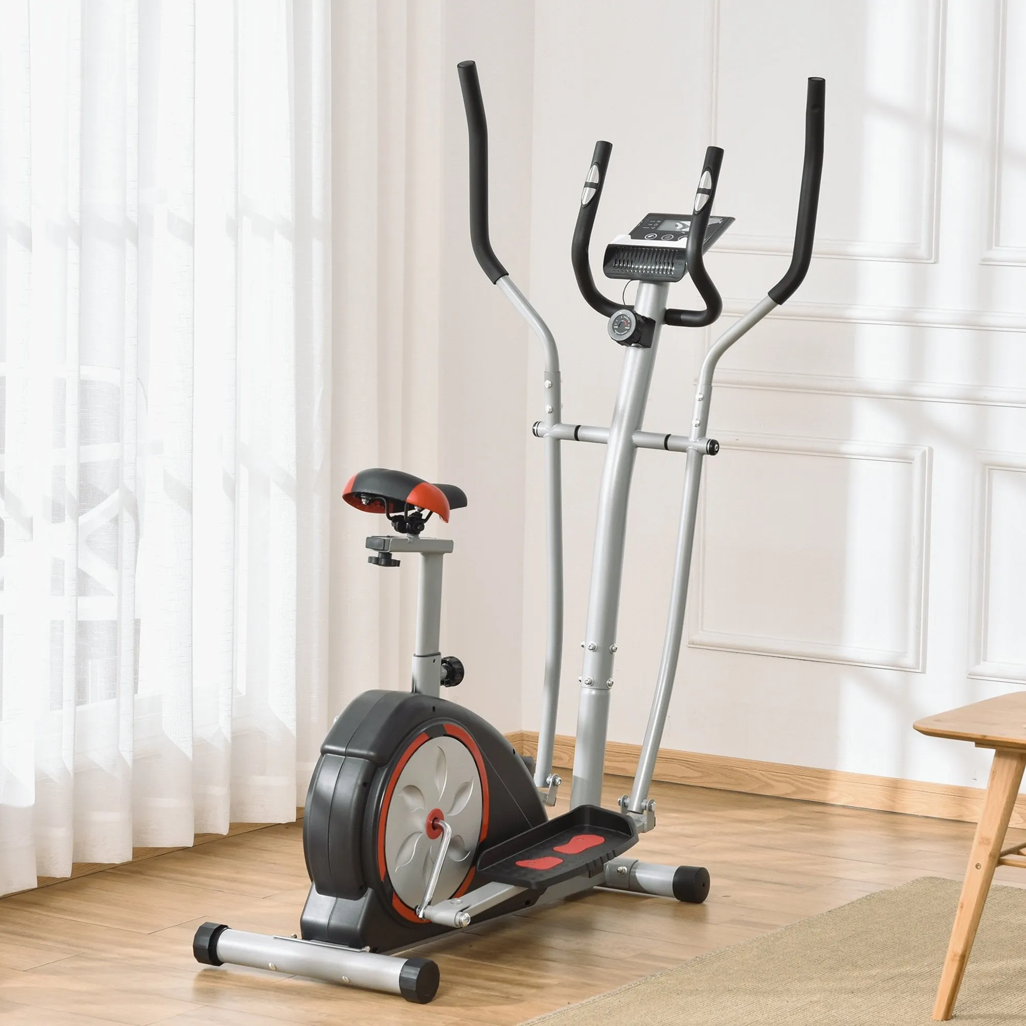Elliptical Trainer Cardio Workout Exercise Bike Cross Trainer with 6KG Flywheel, Magnetic Resistance, LCD Digital Monitor, Great for Home Office Gym, Black Bike/