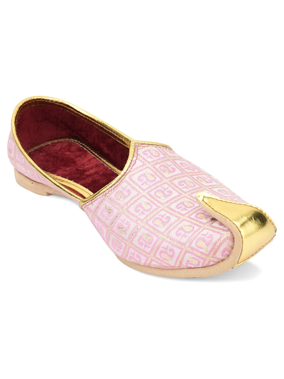 Men's Indian Ethnic Party Wear Pink Footwear - Desi Colour