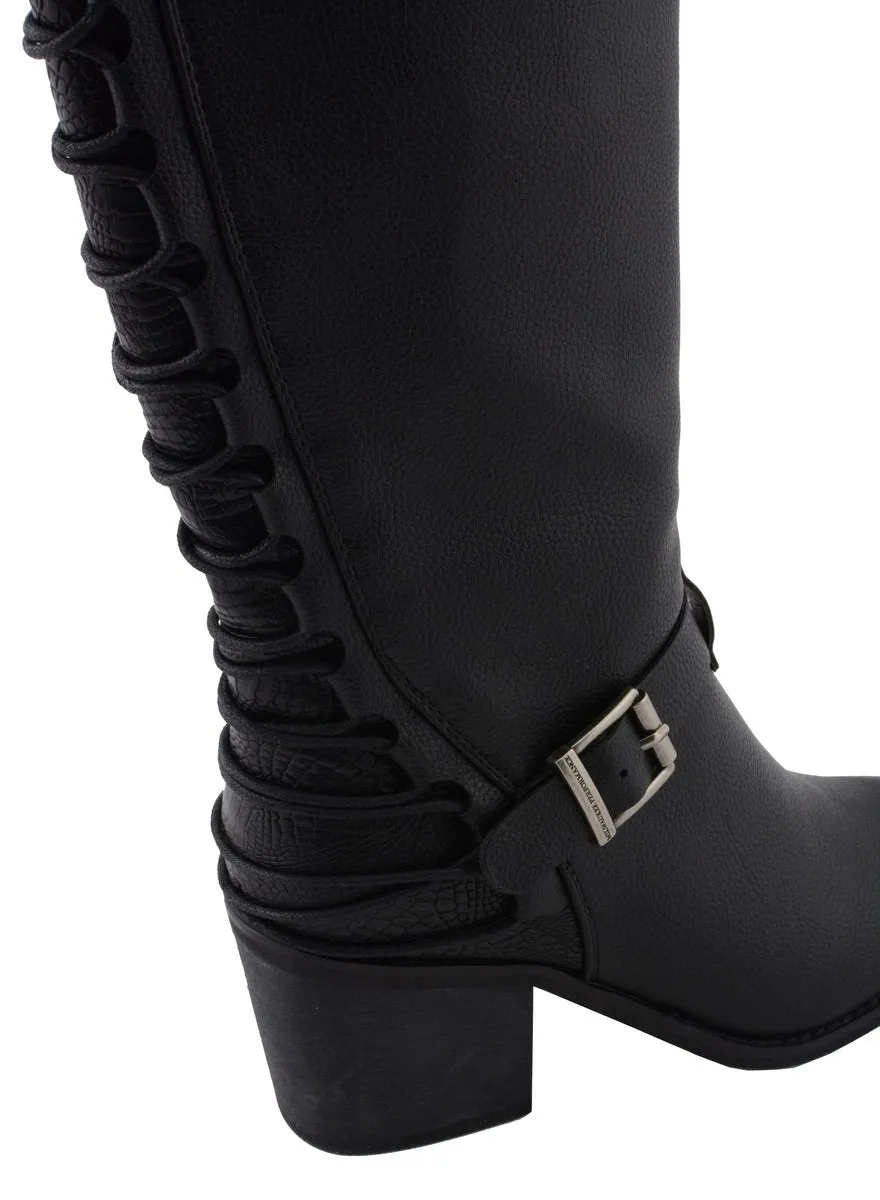 Milwaukee Leather MBL9427 Women's Black Tall Fashion Casual Boots with Back End Lacing