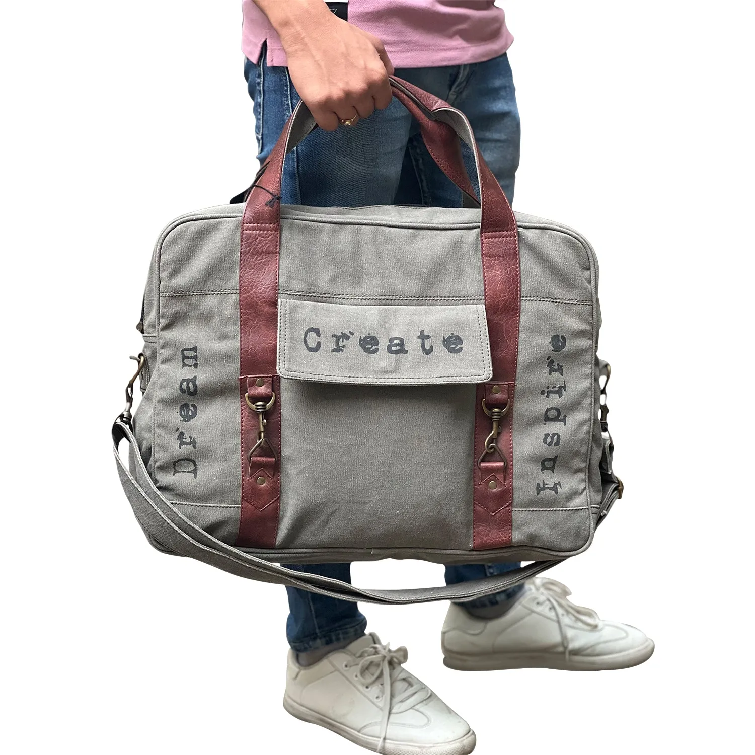 Mona B Upcycled Canvas Duffel Gym Travel and Sports Bag With Stylish Design for Men and Women: Dream