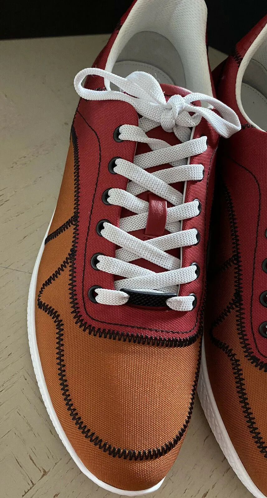NIB $650 Bottega Veneta Men Canvas/Leather Sneaker Shoes Orange/Red 9.5 US/42.5