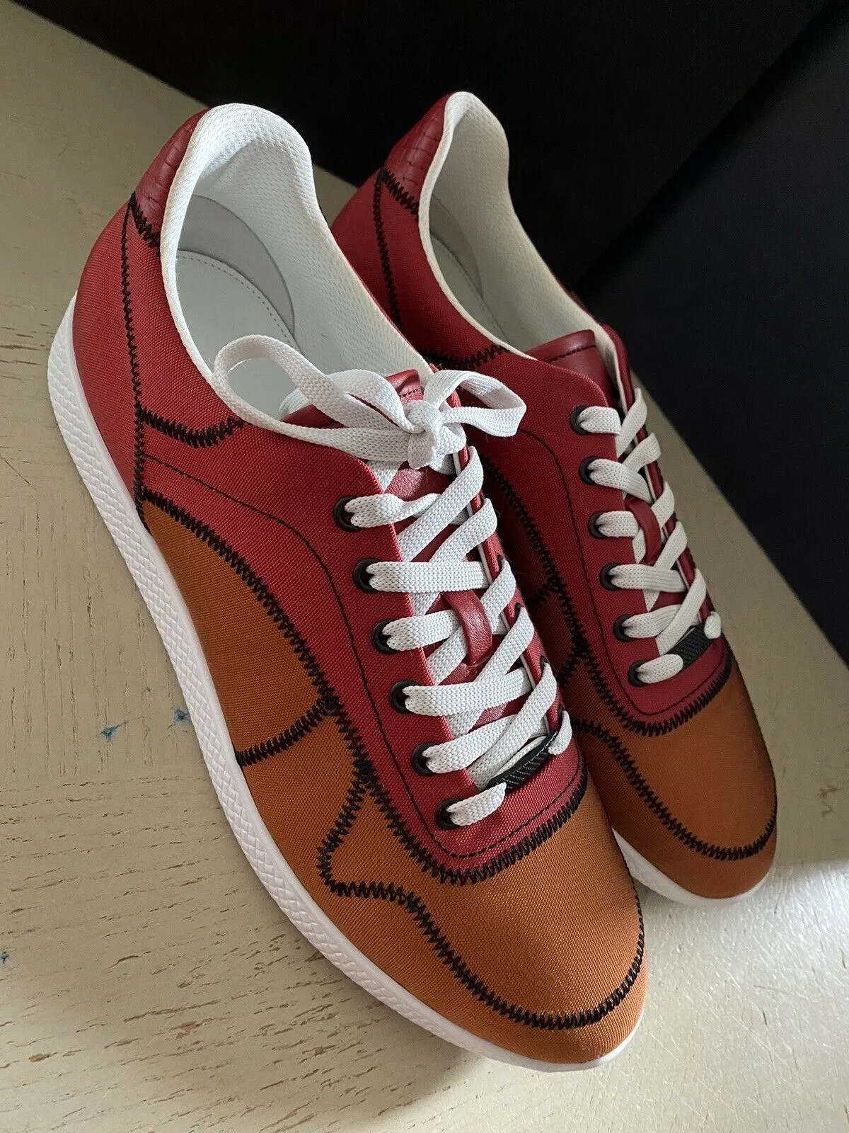 NIB $650 Bottega Veneta Men Canvas/Leather Sneaker Shoes Orange/Red 9.5 US/42.5
