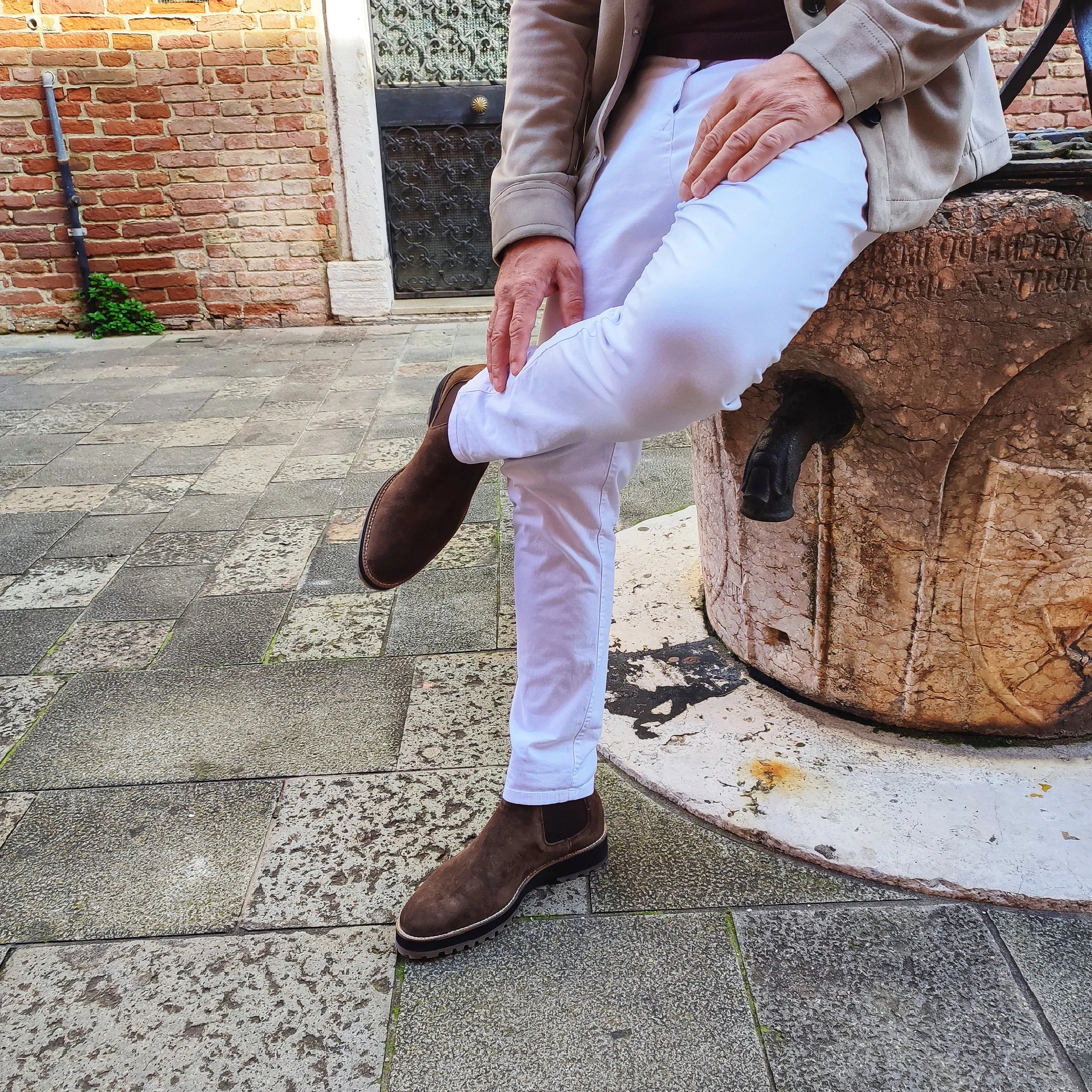 Reiko - Men's Dark Brown Kid Suede Chelsea Boot