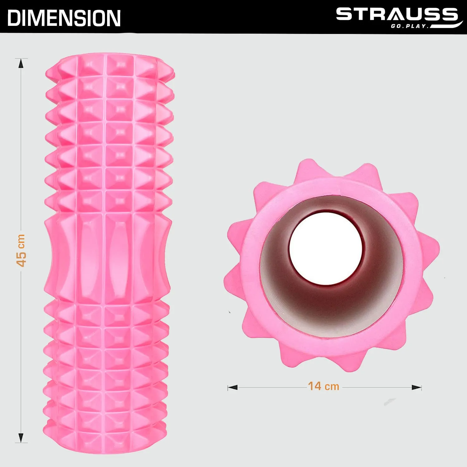 Strauss Grid Foam Roller | Eco-Friendly Spikes Foam Roller | Premium Eva Foam | Light Weight & Travel-Friendly Foam Roller for Relieve Muscle Tightness, Soreness & Inflammation,45 CM (Pink)