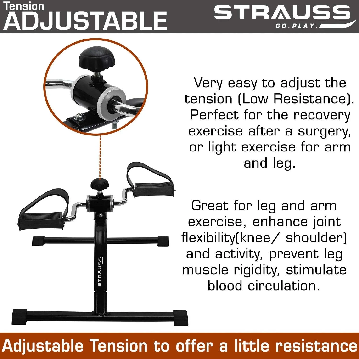 Strauss Mini Cycle Exercise Bike, (Black)