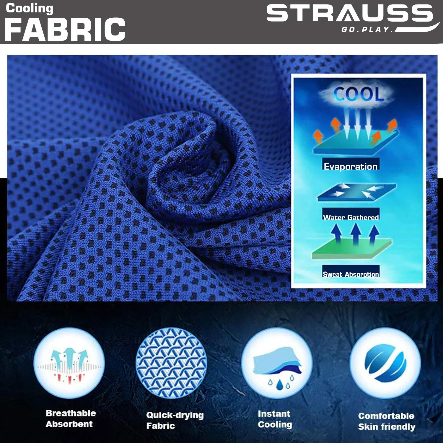 Strauss TPE Eco Friendly Dual Layer Yoga Mat, 6mm (Blue) and Cooling Towel, 80 cm, (Blue)