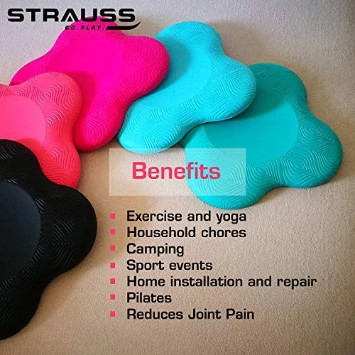 Strauss Yoga Knee Pad Cushions Pair, (Pink), Double Exercise Wheel (Blue)