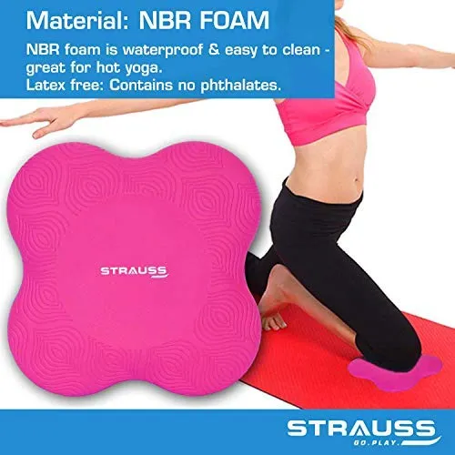 Strauss Yoga Knee Pad Cushions Pair, (Pink), Double Exercise Wheel (Blue)