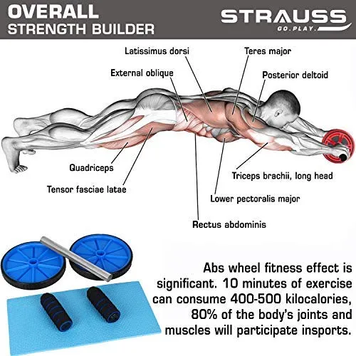 Strauss Yoga Knee Pad Cushions Pair, (Pink), Double Exercise Wheel (Blue)