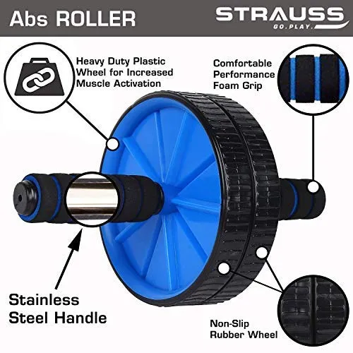 Strauss Yoga Knee Pad Cushions Pair, (Pink), Double Exercise Wheel (Blue)