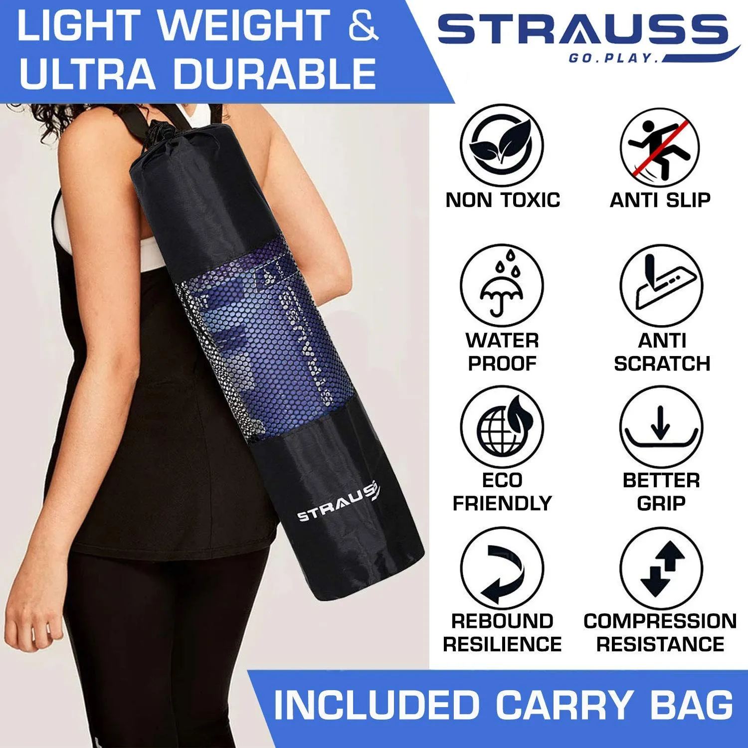 Strauss Yoga Mat (Yogasana), 6 mm (Blue)