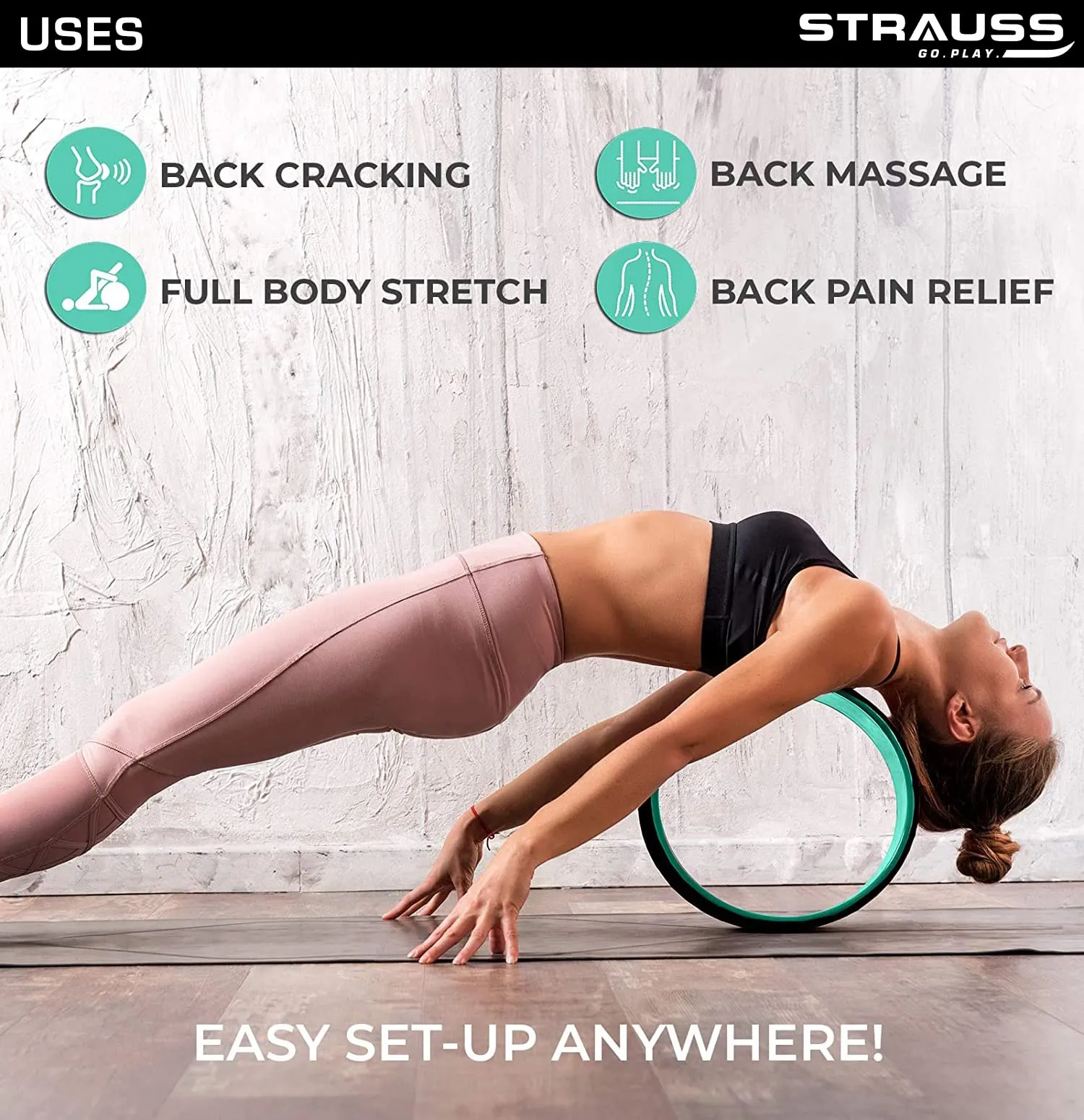 Strauss Yoga Wheel | Ideal for Stretching, Backbends, Exercise, Deep Tissue Massage & Back Pain Relief | Dharma Yoga Prop Wheel with Ultimate Comfort  | Set Of 3, (Purple)
