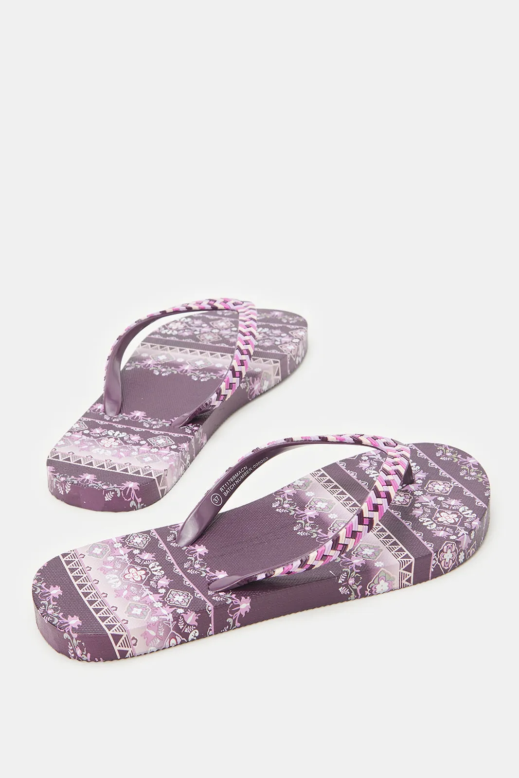 Women Purple Print Flip Flops